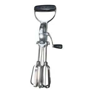 Vintage EKCO BEST USA Rotary Egg‎ Beater Hand Mixer Chrome Black Handle 11.5"